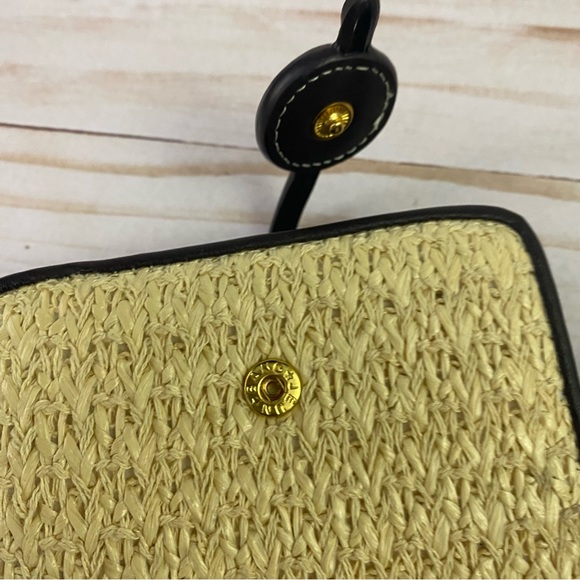 Etienne Aigner Small Wallet Brown Tan Straw Coin Key Chain Ring ID Holder - Picture 5 of 7